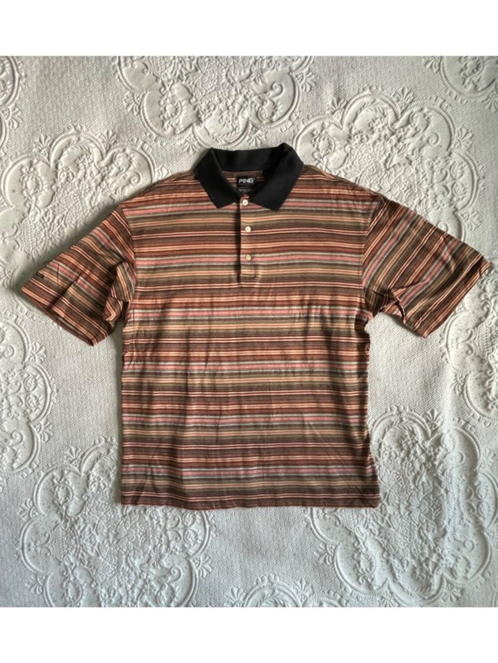 Vintage 90s Ping Collection Golf Polo Shirt Striped Pima Cotton Men’s Size Large